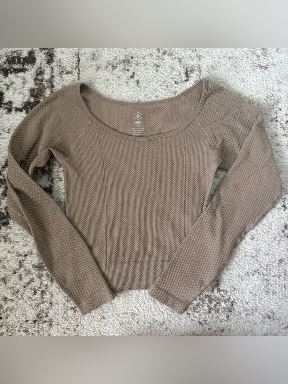 Aura Taupe Waffle-Knit Scoop Neck Long Sleeve athletic Top